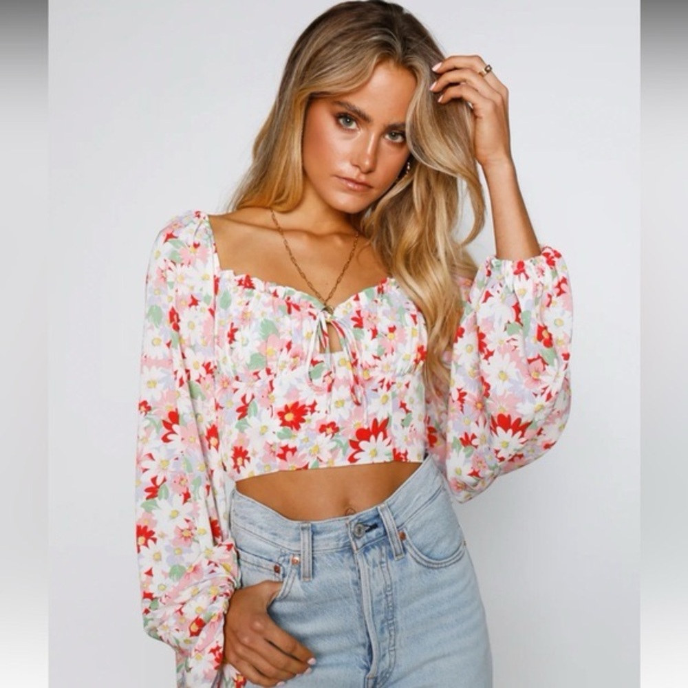 Ruby‎ Sees Pink Floral After School Long Sleeve Crop Top Size US 2